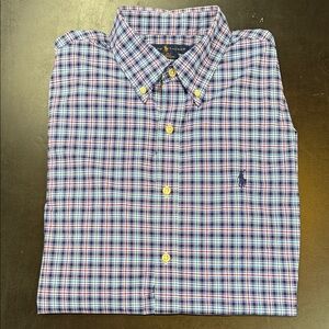 Ralph Lauren Men's Slim Fit Performance Blue and Red Plaid Button Down Shirt- L